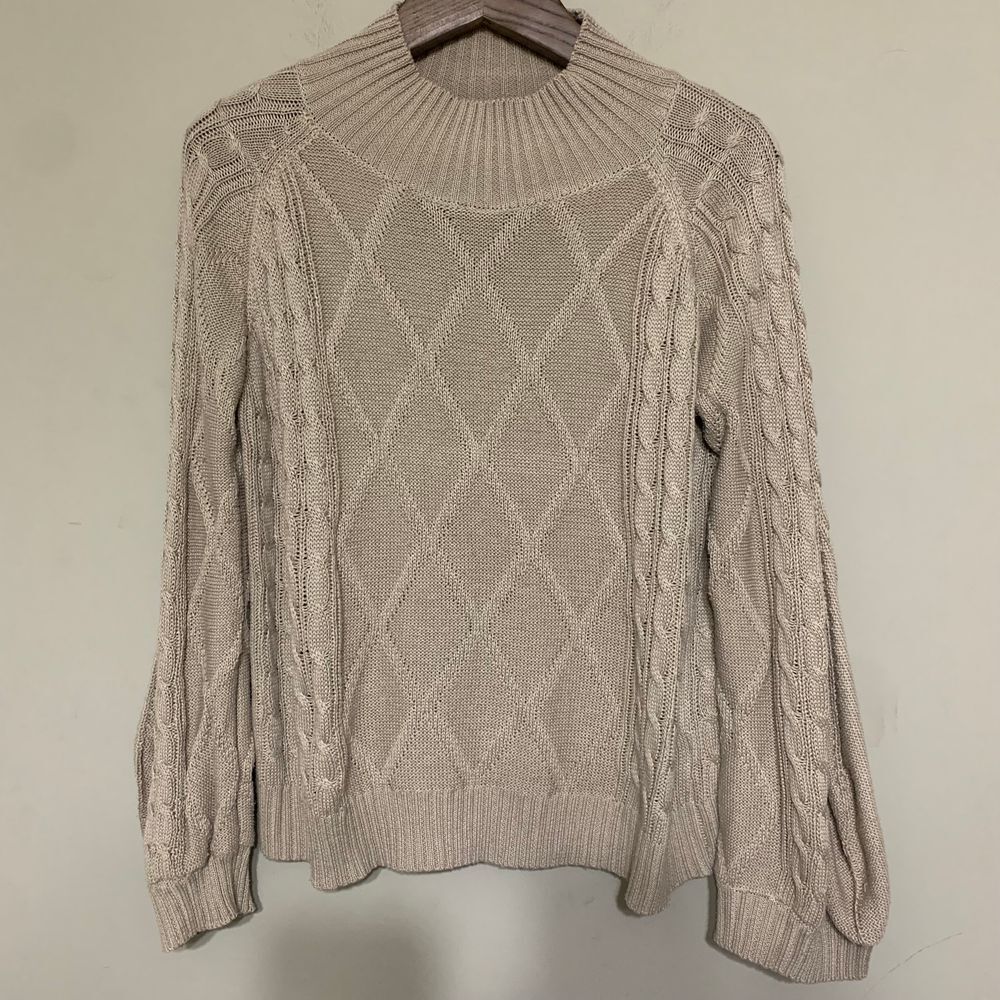 The Linen Duck Tan Fisherman Cable Sweater Size Small Oversized